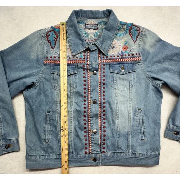 Johnny Was Workshop Jean Jacket Womens XL Oman Embroidered Floral - Picture 2 of 12